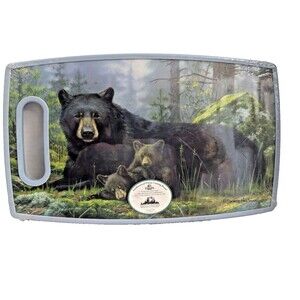 Rivers Edge Bear and Cubs Cutting Board Cabin Woods Antibacterial 9 x 14-in NEW